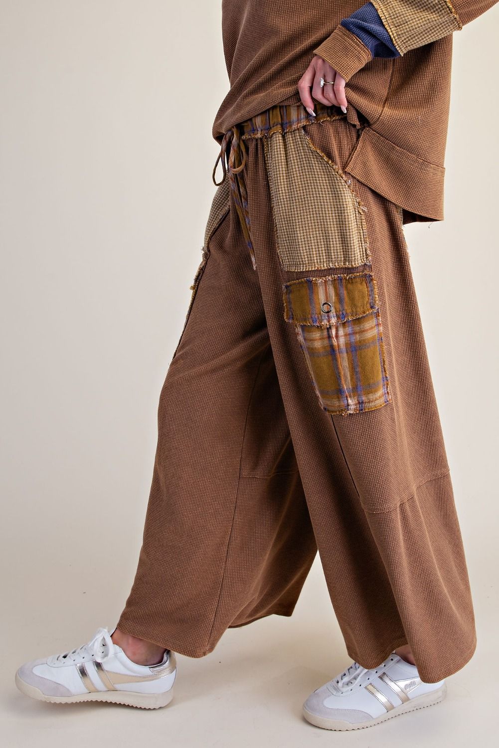 PLAID MIX WASHED THERMAL KNIT PANTS