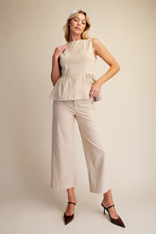 Faux Suede High Waist Wide Crop Pants