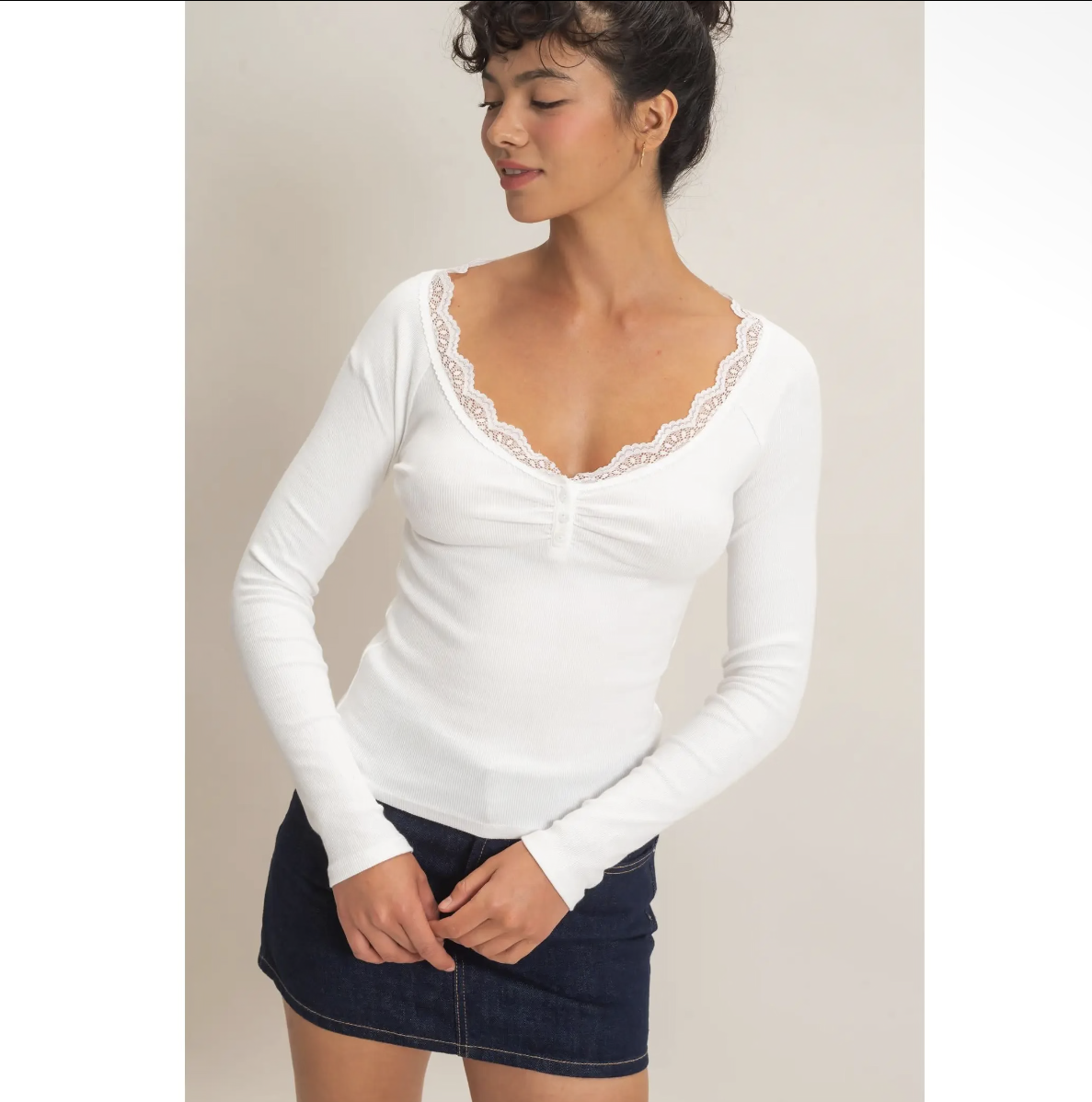 Lace-Trim Henley Top