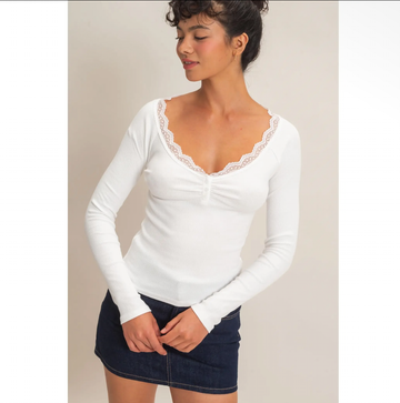 Lace-Trim Henley Top