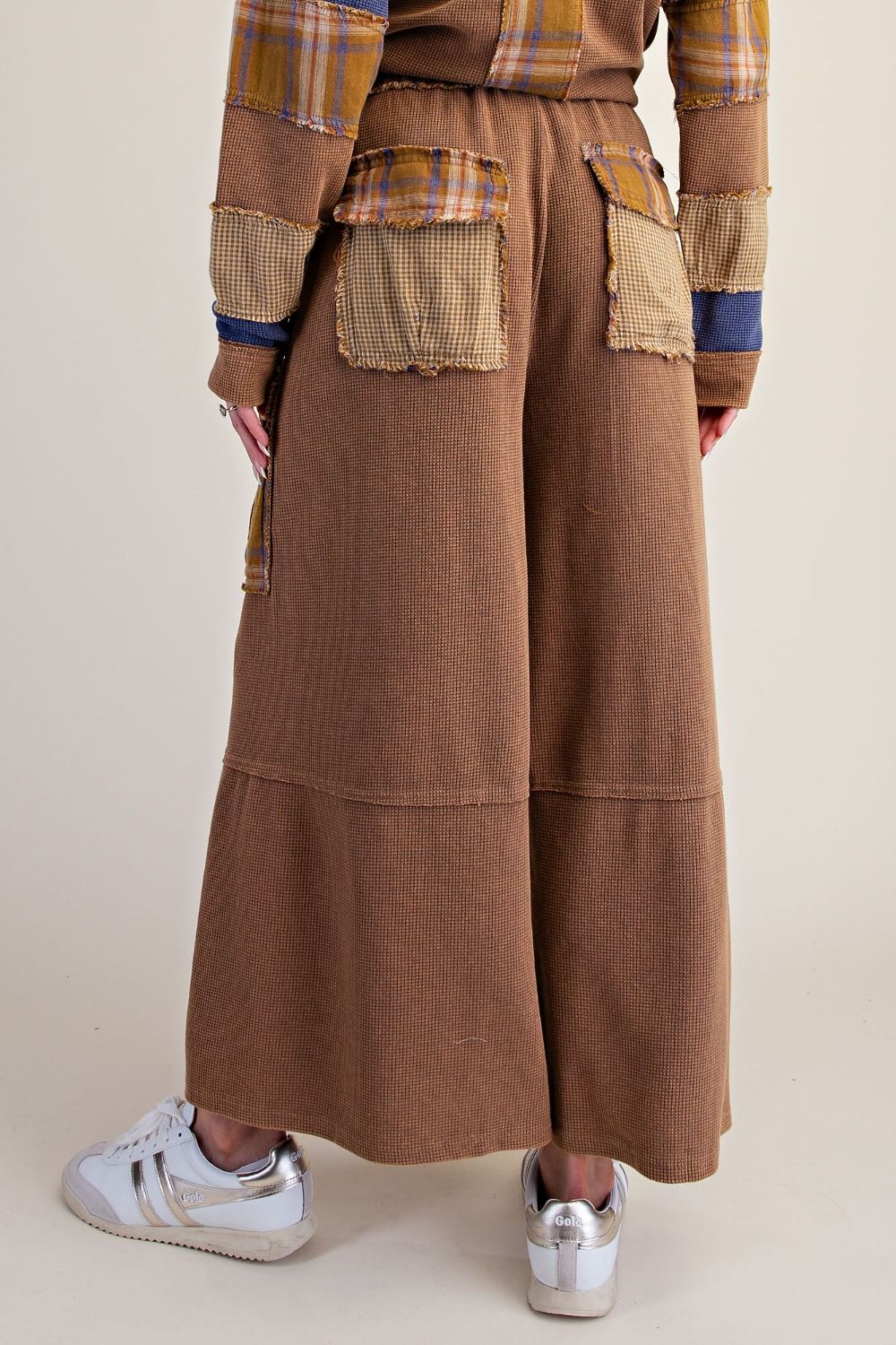 PLAID MIX WASHED THERMAL KNIT PANTS
