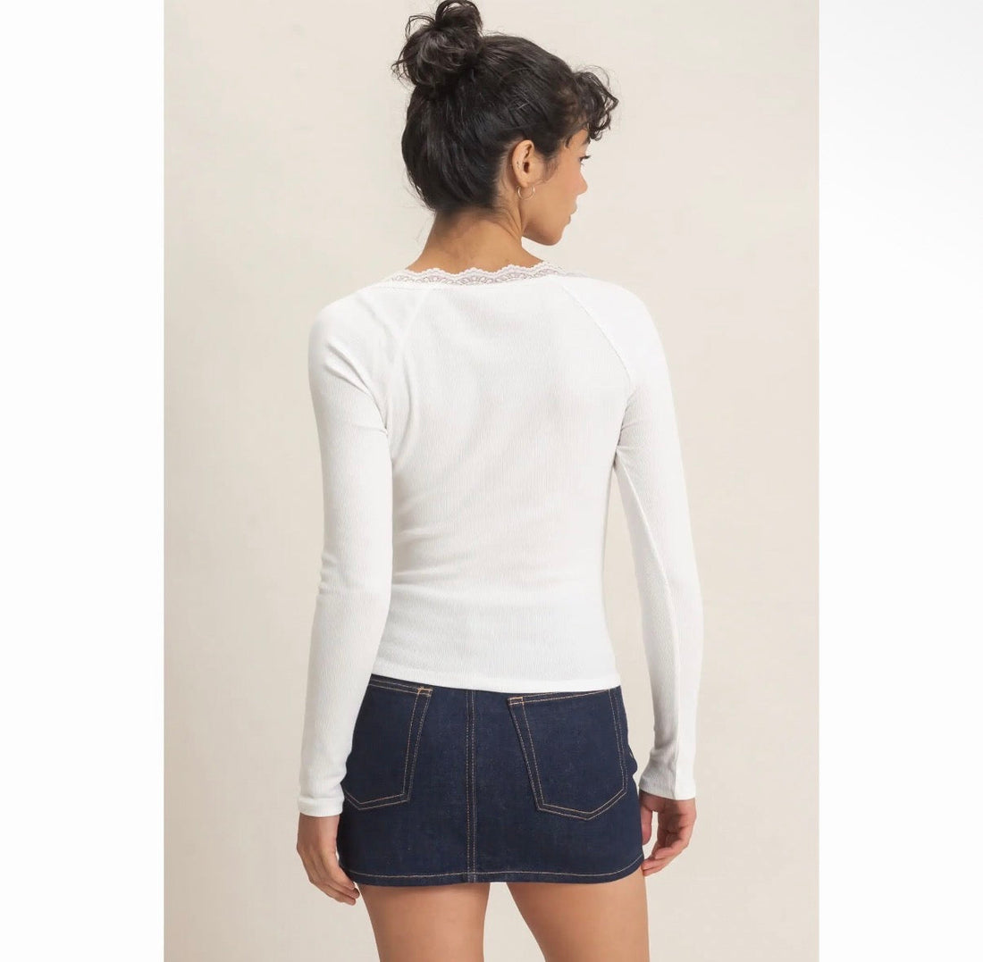 Lace-Trim Henley Top