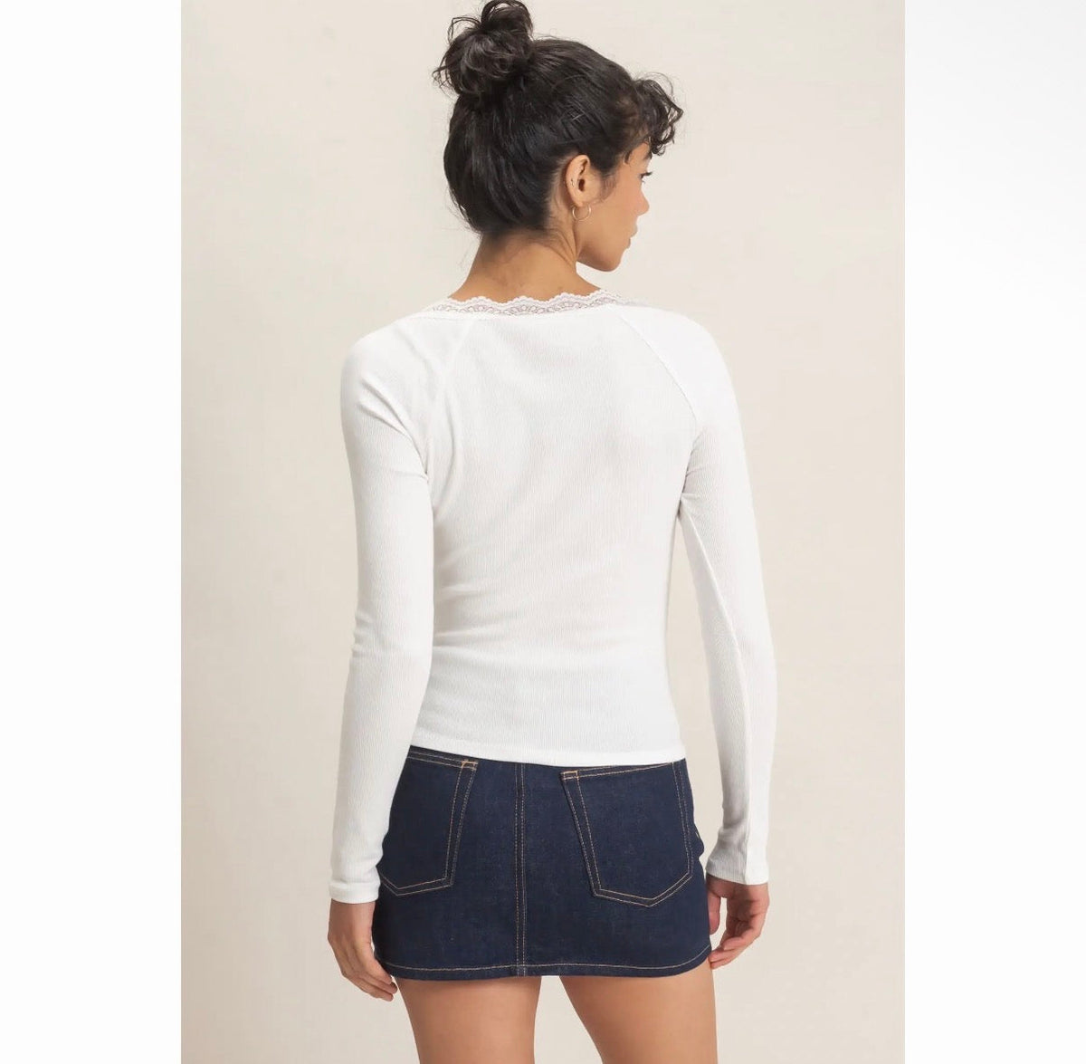 Lace-Trim Henley Top