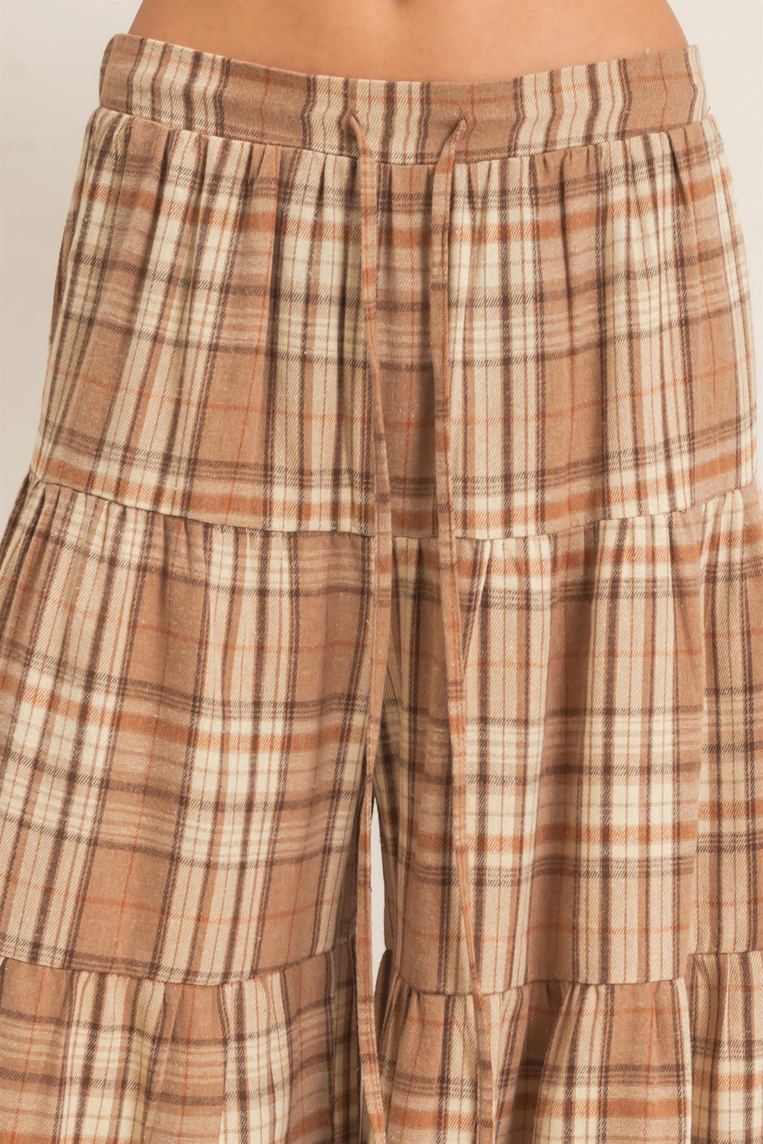 Tiered Plaid Wide-Leg Pants