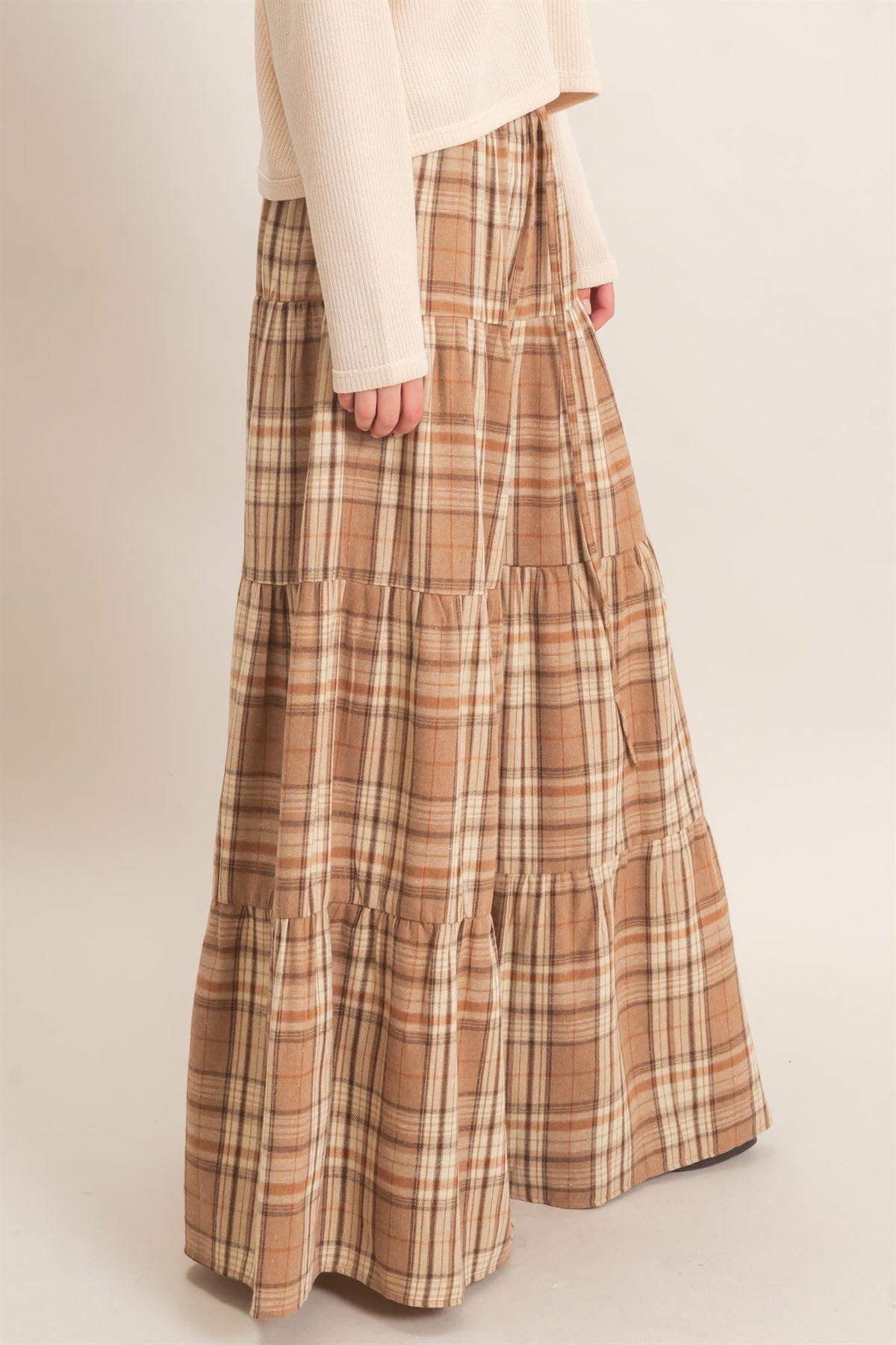Tiered Plaid Wide-Leg Pants