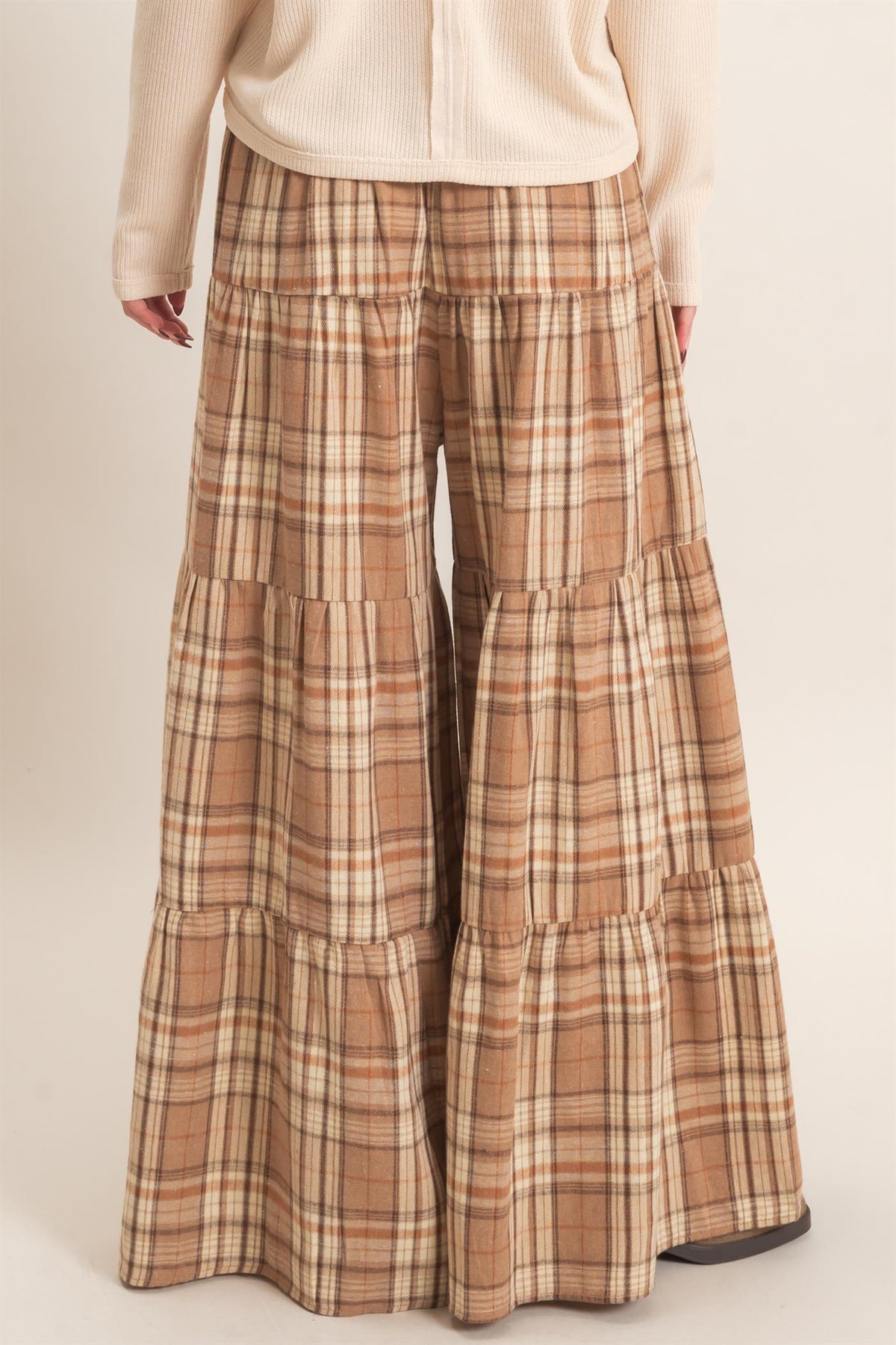 Tiered Plaid Wide-Leg Pants