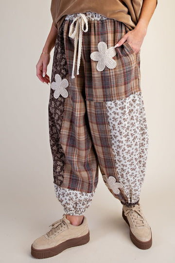 Plaid & Print Crochet Mineral Jogger Pants