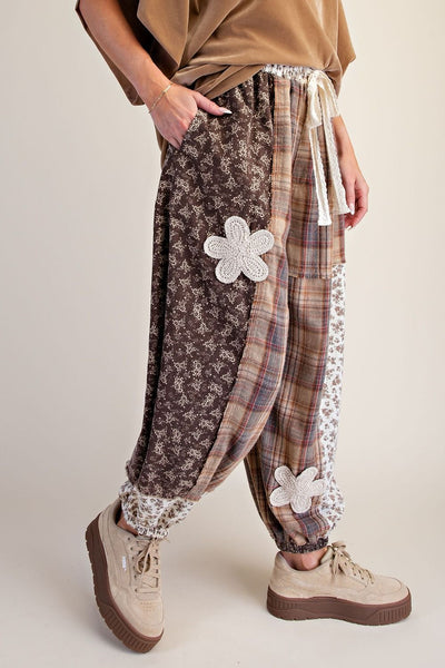 Plaid & Print Crochet Mineral Jogger Pants