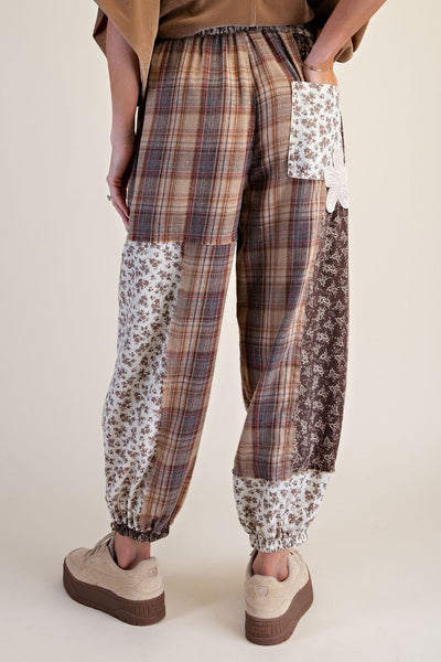 Plaid & Print Crochet Mineral Jogger Pants