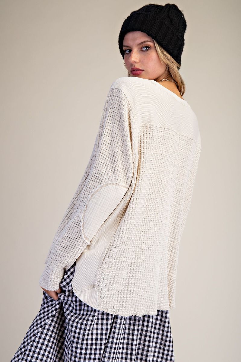 WASHED THERMAL WAFFLE KNIT TOP