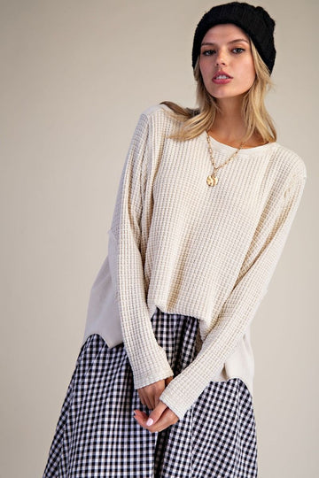 WASHED THERMAL WAFFLE KNIT TOP