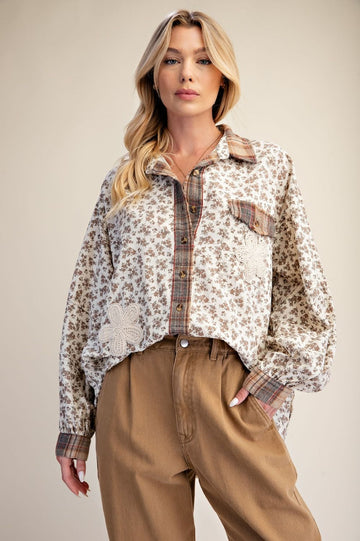 FLORAL PRINTED WASHED SHIRT