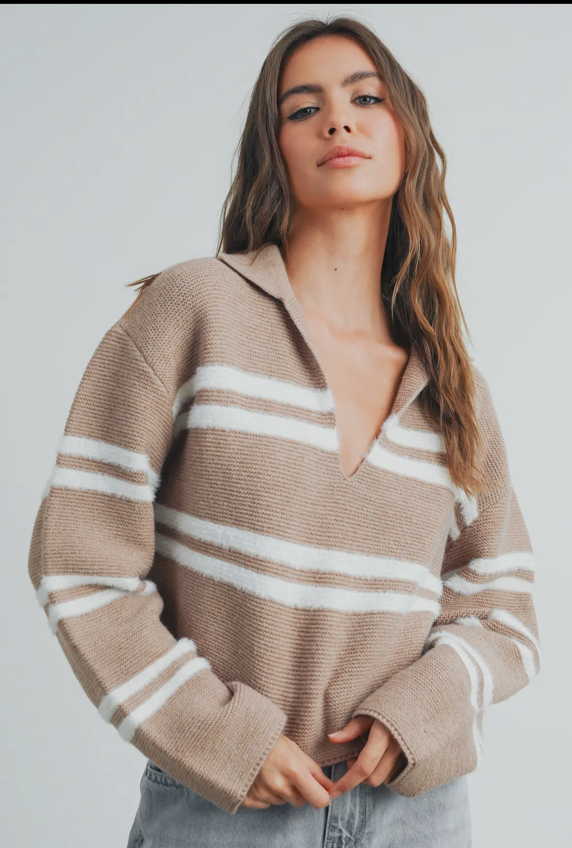 Stripe Crop Collar Sweater