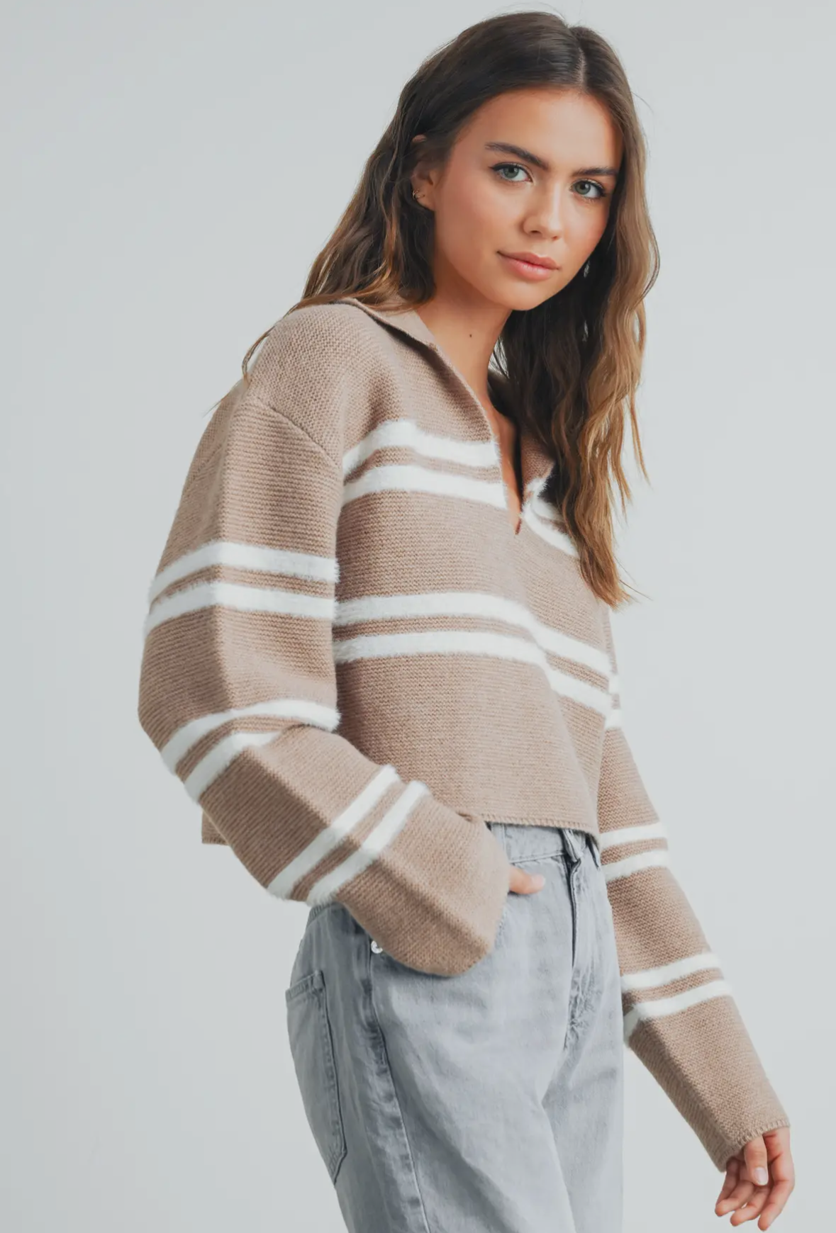 Stripe Crop Collar Sweater