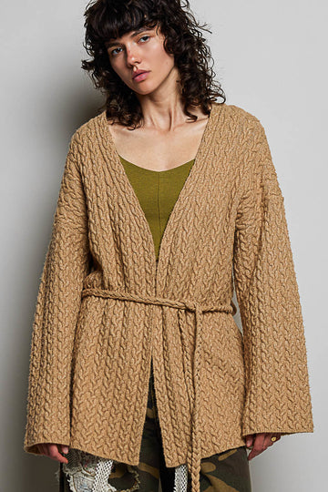 Tan Belt Cable Cardigan
