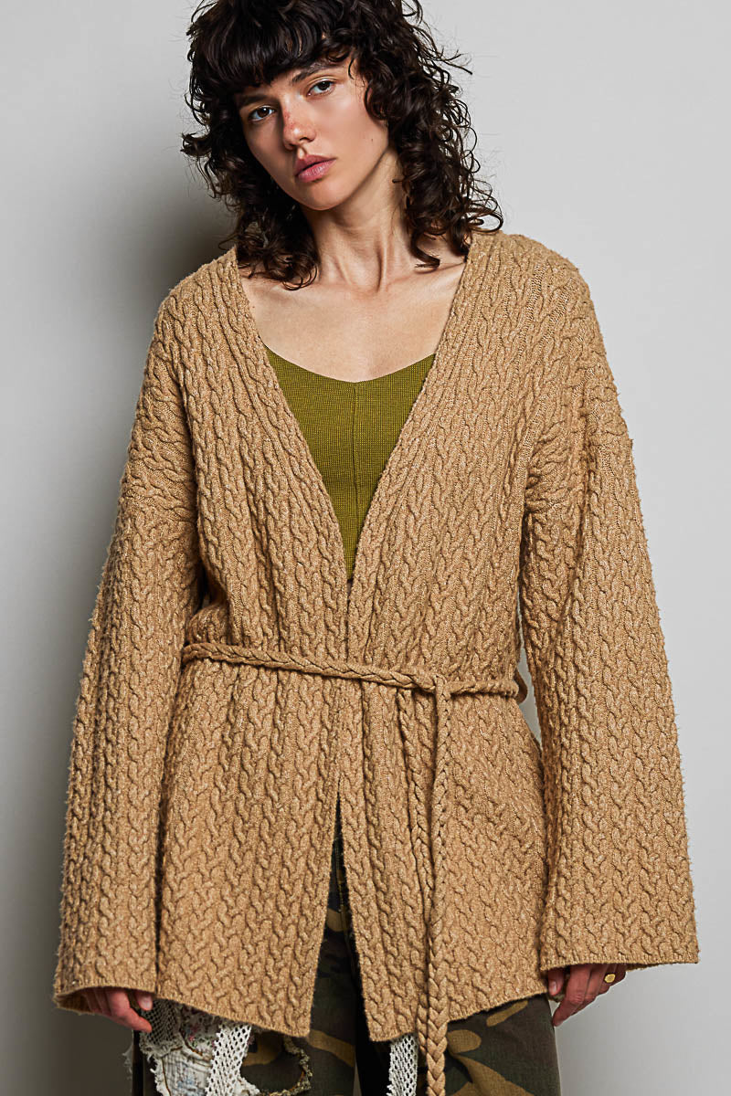 Tan Belt Cable Cardigan