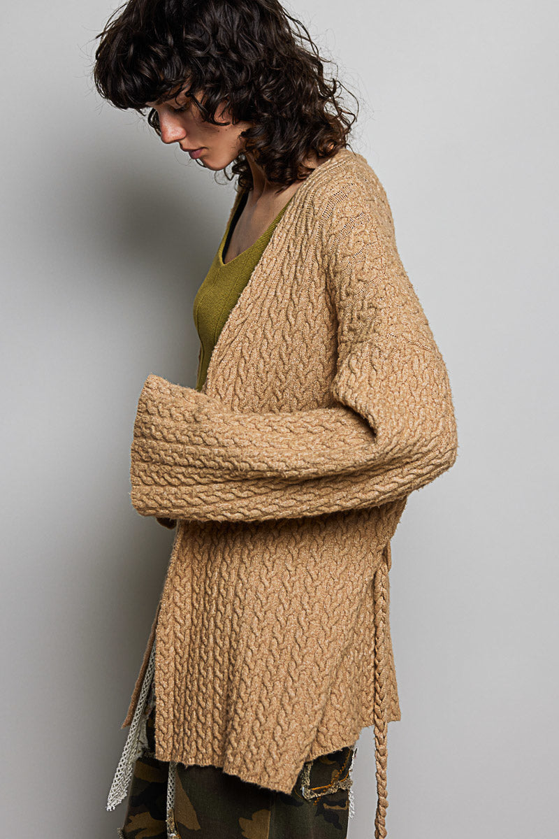 Tan Belt Cable Cardigan