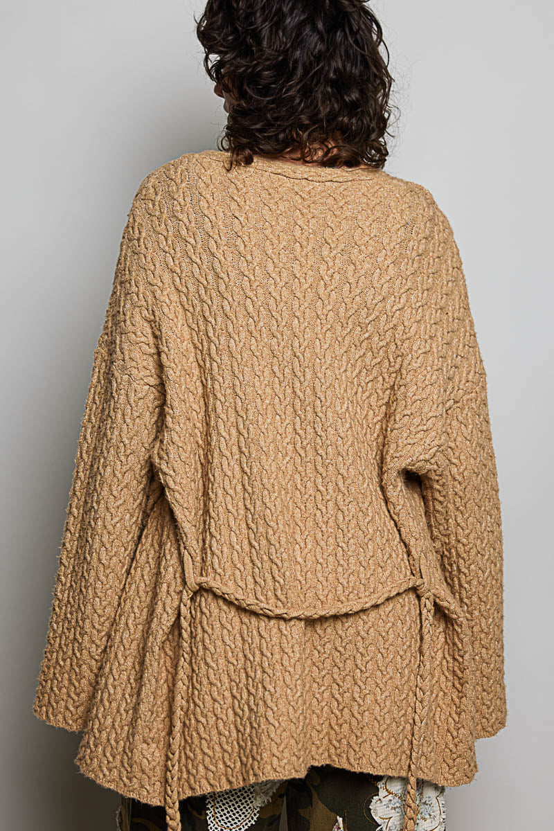 Tan Belt Cable Cardigan