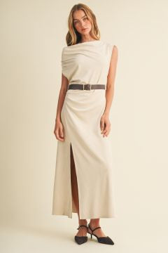 Sueded Knit Asymmetric Cowl Dress