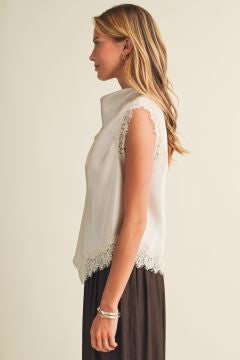 Asymmetric Cowl Neck Lace-Trim Blouse