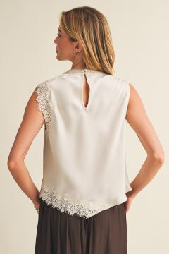 Asymmetric Cowl Neck Lace-Trim Blouse