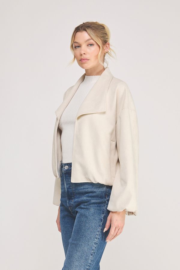 Soft Suede Open Lapel Bubble Jacket Lined