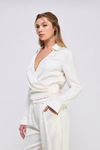 Soft Long Sleeve Crinkle Satin Tie Wrap Shirt