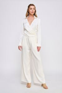Soft Long Sleeve Crinkle Satin Tie Wrap Shirt