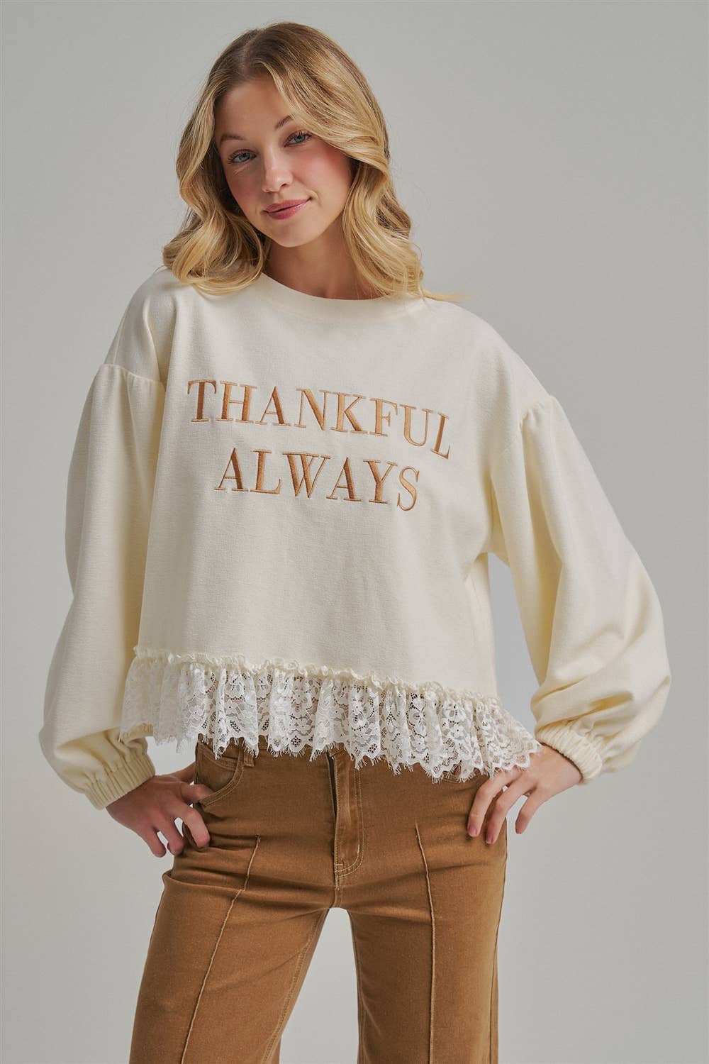 THANKFUL ALWAYS EMBROIDERED THANKSGIVING TOP