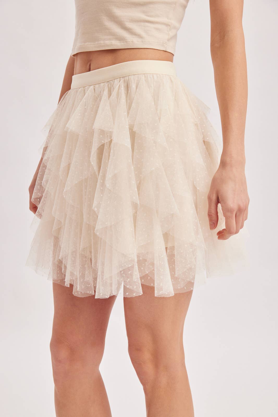 SWISS DOT MESH RUFFLED FAIRY TULLE MINI SKIRT