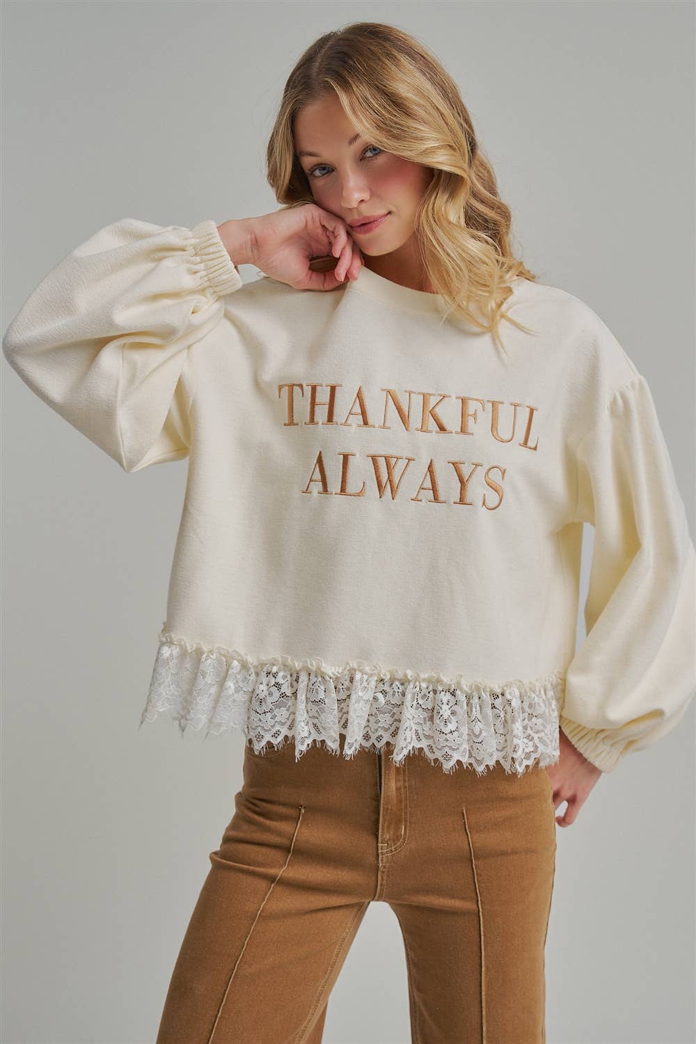 THANKFUL ALWAYS EMBROIDERED THANKSGIVING TOP