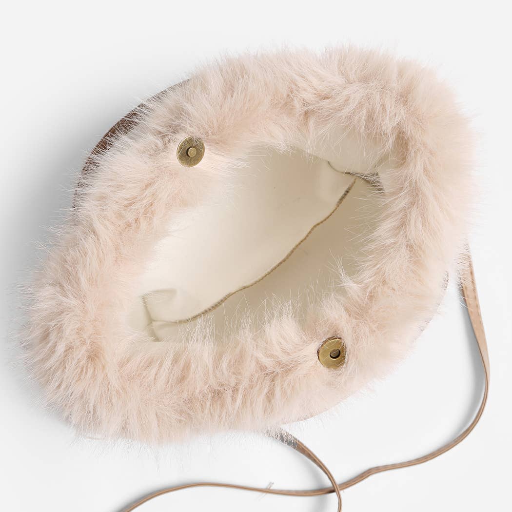 Solid Color Faux Fur Mini Handbag: BEIGE / One Size