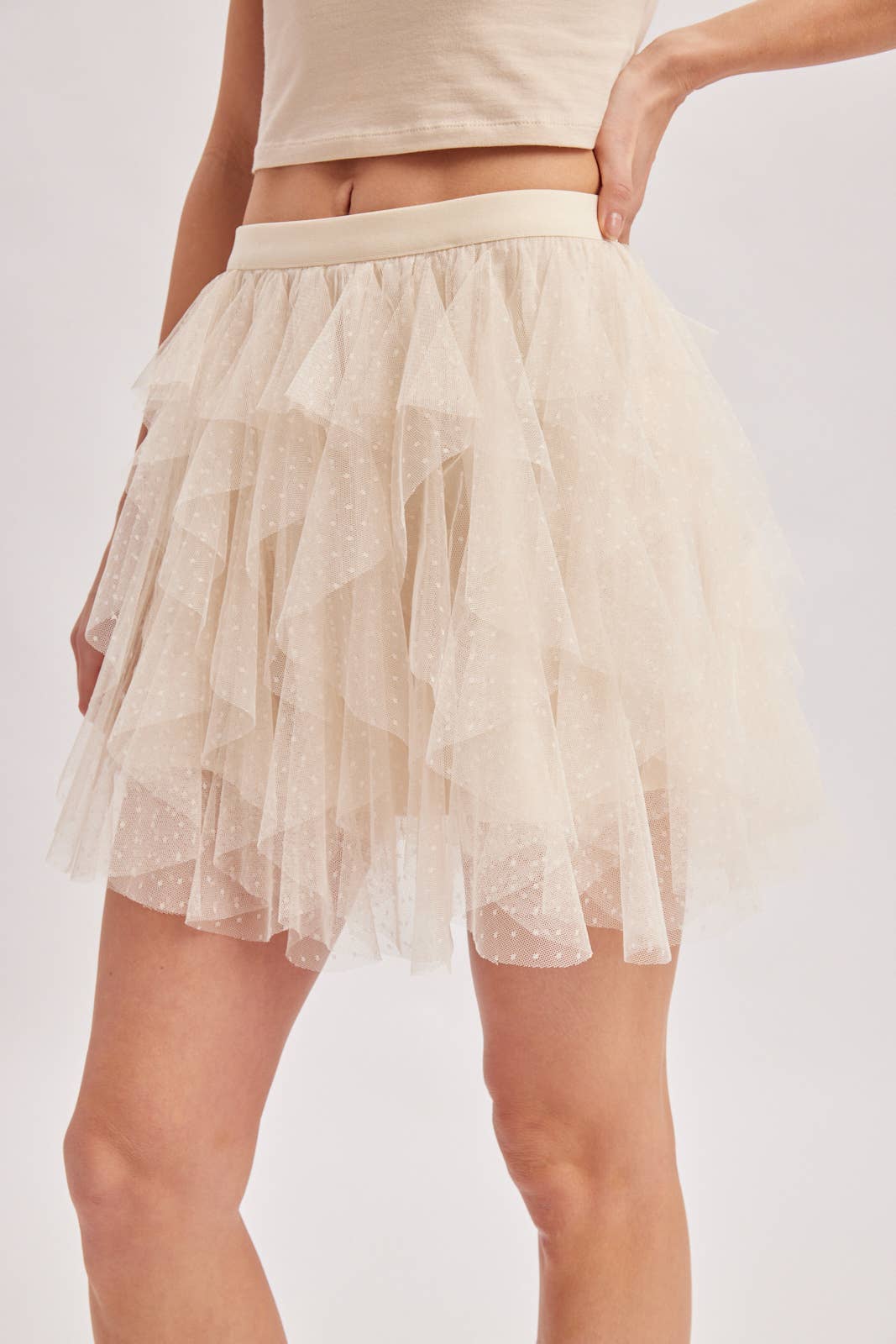 SWISS DOT MESH RUFFLED FAIRY TULLE MINI SKIRT