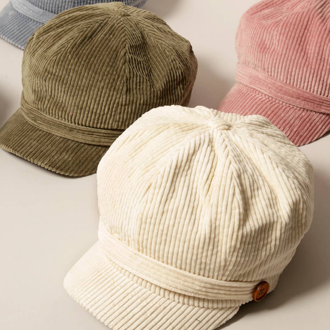 Women's Solid Corduroy Cabbie with Buttons